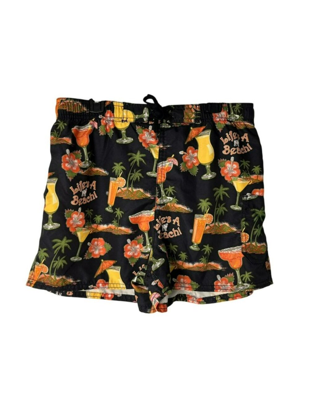 Big Dogs Mens Small Tropical Cocktail Print Swim Trunks 100% Polyester USED
